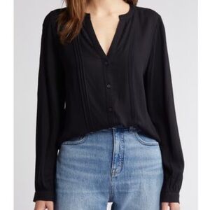 Treasure & Bond Pleated Long Sleeve Peasant Blouse